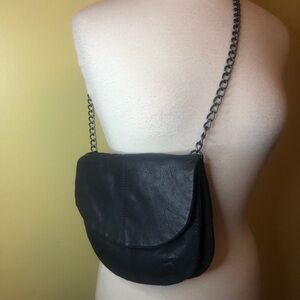Contributor dark grey leather shoulder bag  with Saddle Flap